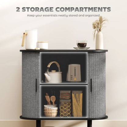 Tambour Sideboard with Fluted Sliding Doors, Modern Kitchen Cupboard with Storage Shelves and Wooden Legs, Grey