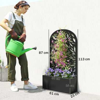 Metal Garden Bed for Garden with Trellis, Wall Mounted or Freestanding Raised Planter with Curved Privacy Screen