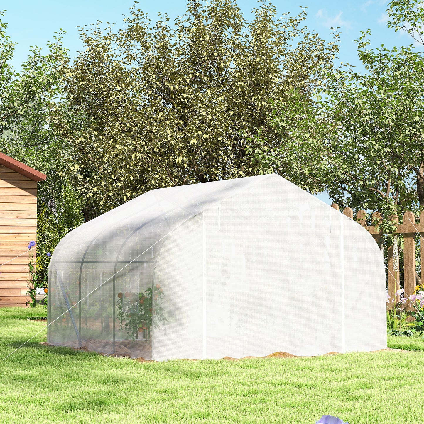 3.5 x 3 x 2m, Walk-In Polytunnel Greenhouse Warm House Garden Tunnel Shelter Plant Shed, White