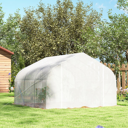 3.5 x 3 x 2m, Walk-In Polytunnel Greenhouse Warm House Garden Tunnel Shelter Plant Shed, White