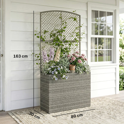 Rattan Planter with Trellis, Raised Beds for Garden with Liner for Climbing Plants Vegetables Flowers, Dark Grey