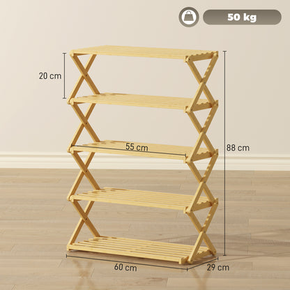 Five-Tier Folding Bamboo Shoe Rack - Natural Finish