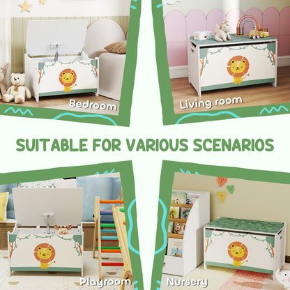Toy Box with Lid, Safety Hinges and Groove Handles, Toy Storage organiser for Kids, Living Room, Playroom, Green