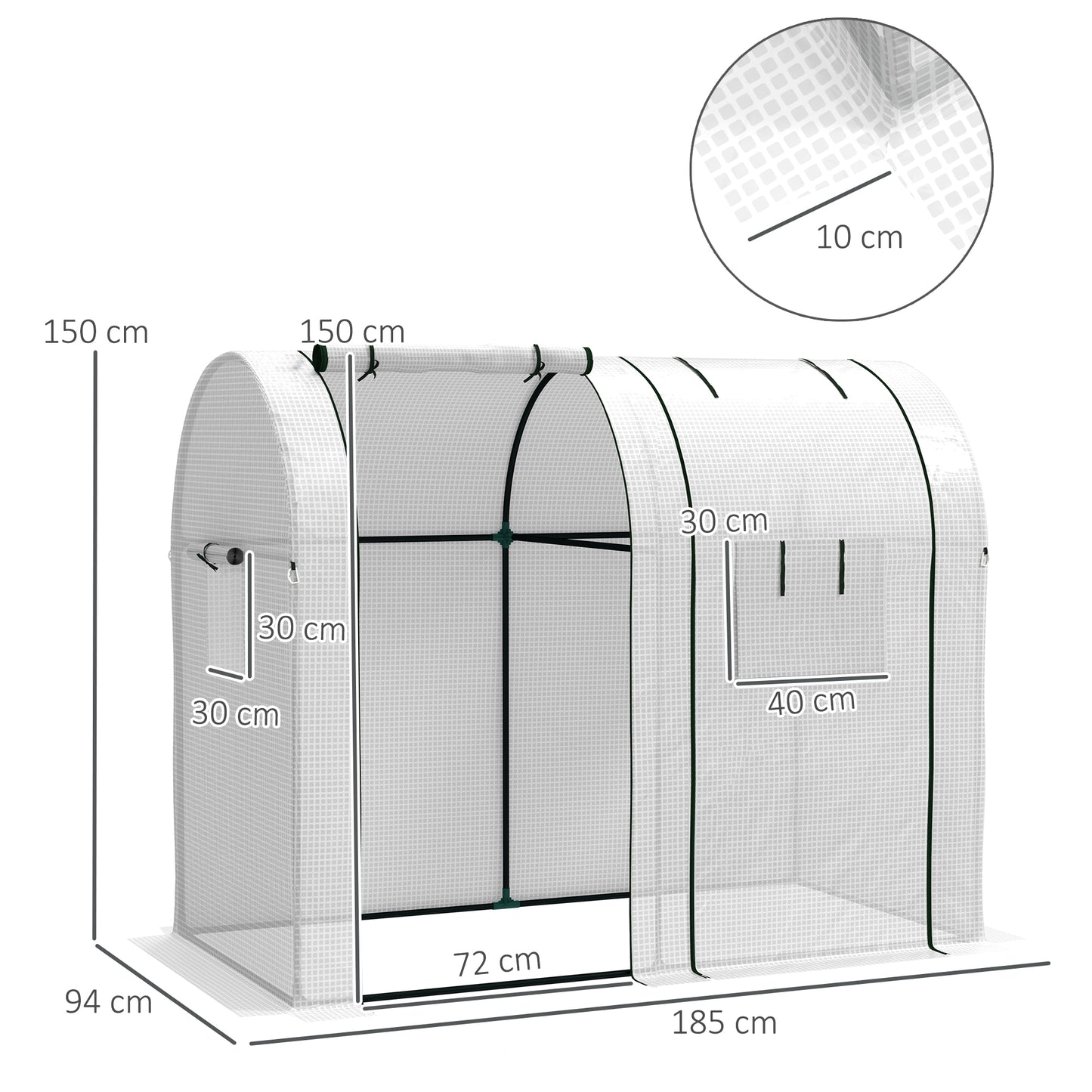 94 x 185cm Mini Two-Room Greenhouse - White