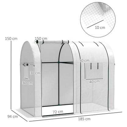 94 x 185cm Mini Two-Room Greenhouse - White