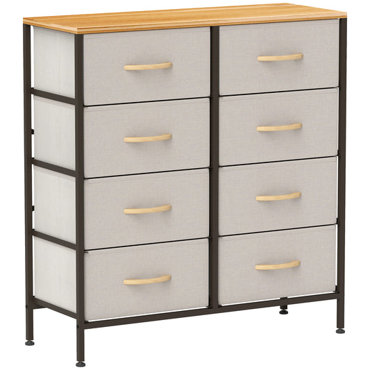 Fabric Chest of Drawers, Industrial Bedroom Dresser with 8 Fabric Drawers, Steel Frame and Wooden Top for Nursery