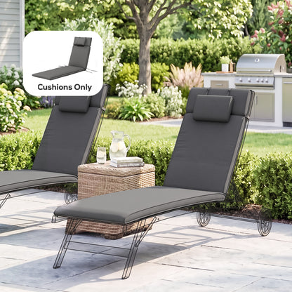 Garden Sun Lounger Cushion Replacement Soft Sunbed Reclining Chair Relaxer Pad with Pillow, Cushion ONLY - Grey