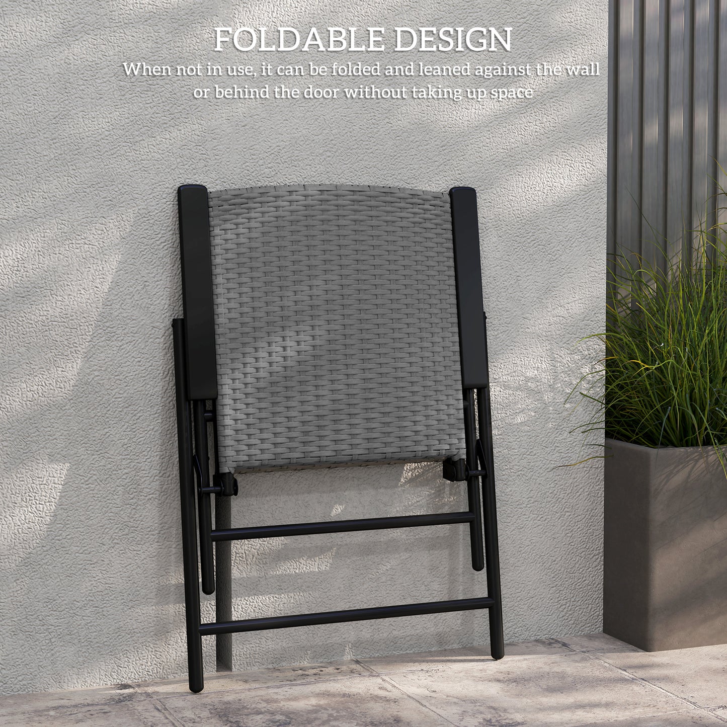 Set of Two Folding Rattan Seat Chairs - Grey