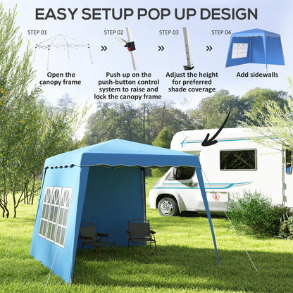 2.4 x 2.4m Two Wall Pop Up Gazebo - Blue