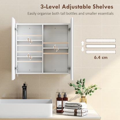 Arched Bathroom Mirror Cabinet with Adjustable Shelves - White