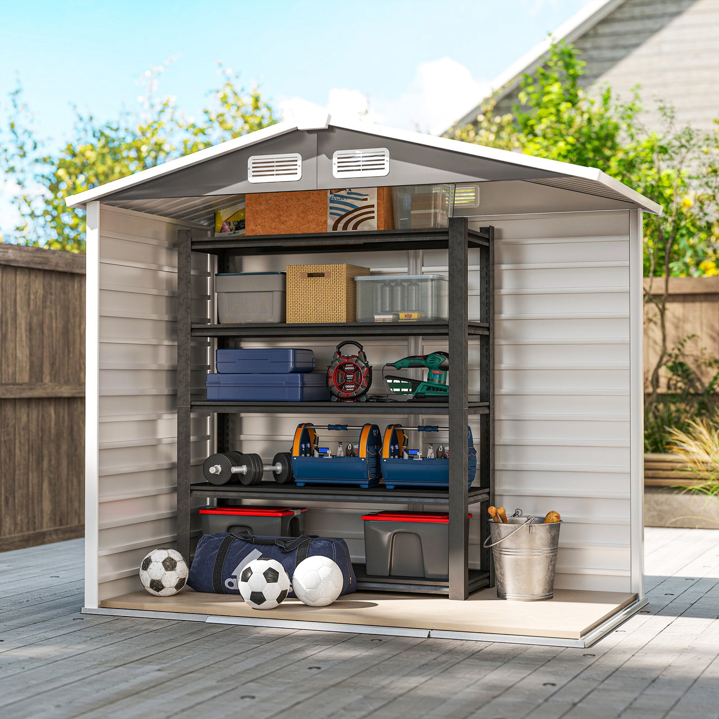 7 x 4ft Garden Shed, Easy to Assemble, Upgraded Galvanised Steel Frame with Foundation Kit, Double Doors with Lock