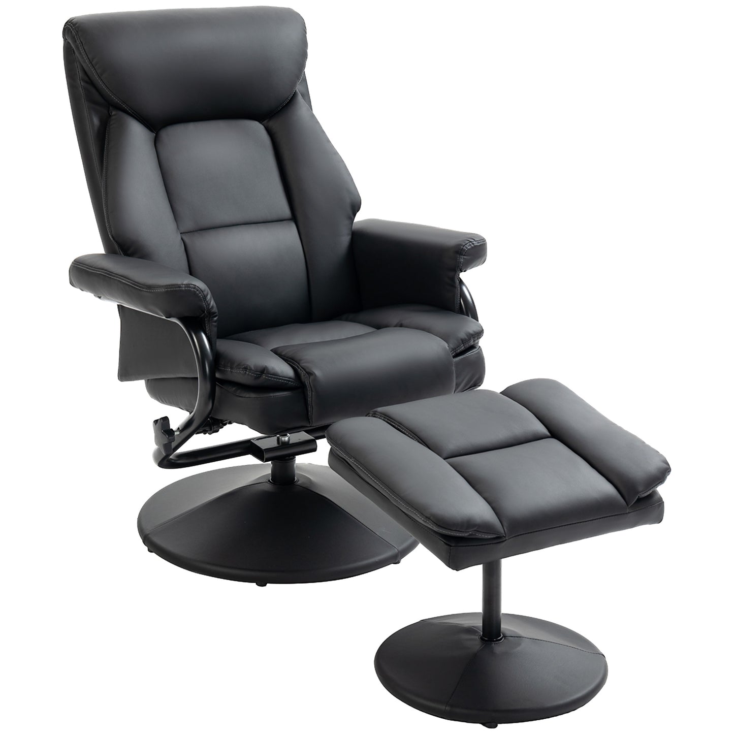 Swivel Recliner Chair with Footstool, PU Leather Recliner Armchair with Ottoman, Steel Base