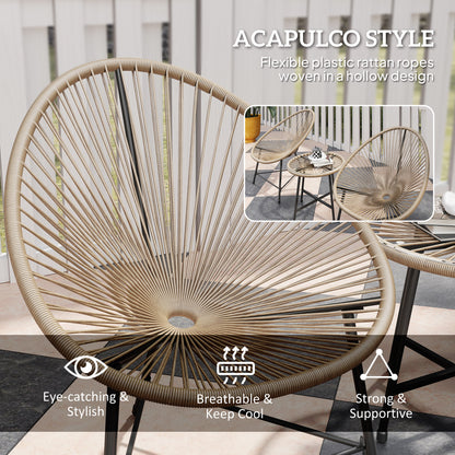 3 Pieces Rattan Bistro Set, Garden Bistro Set with Acapulco Chairs and Glass Top Table, Small Garden Furniture Set