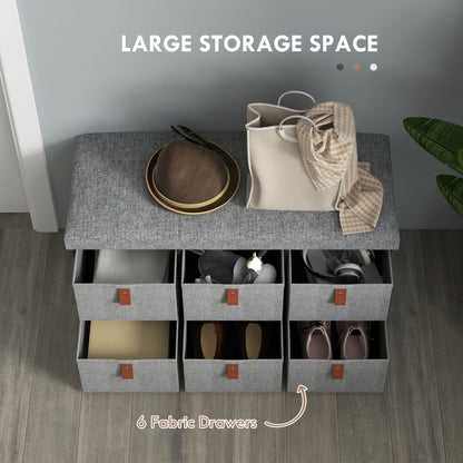 Shoe Bench with Seat, Shoe Storage Bench with Cushion and 6 Fabric Drawers for Entryway, Hallway, Living Room, Bedroom