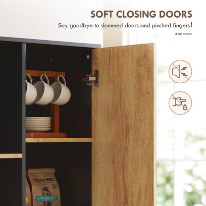 Tall Kitchen Cupboard, Freestanding Kitchen Pantry Cabinet with Adjustable Shelves, Drawers and Soft Close Door, 160cm