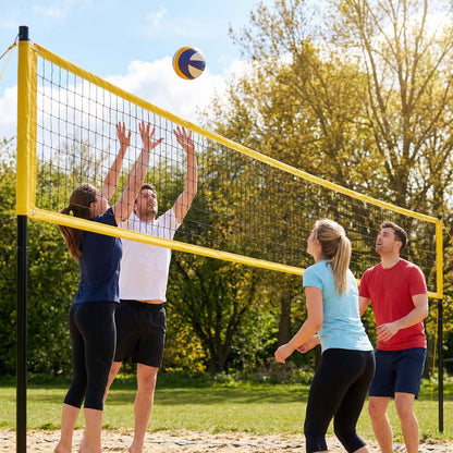 Portable Volleyball Net Set with Adjustable Height Steel Poles, Volleyball, Boundary Line and Carrying Bag for Beach