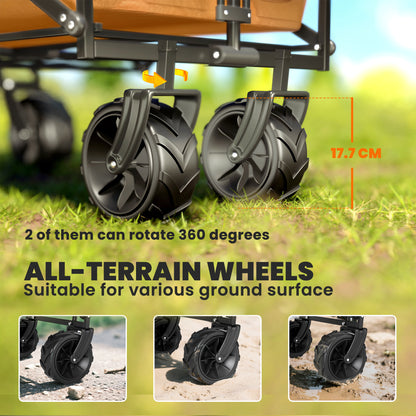 180L Festival Trolley on Wheels, Push & Pull Beach Cart with Removable Canopy, Wide All-Terrain Wheels