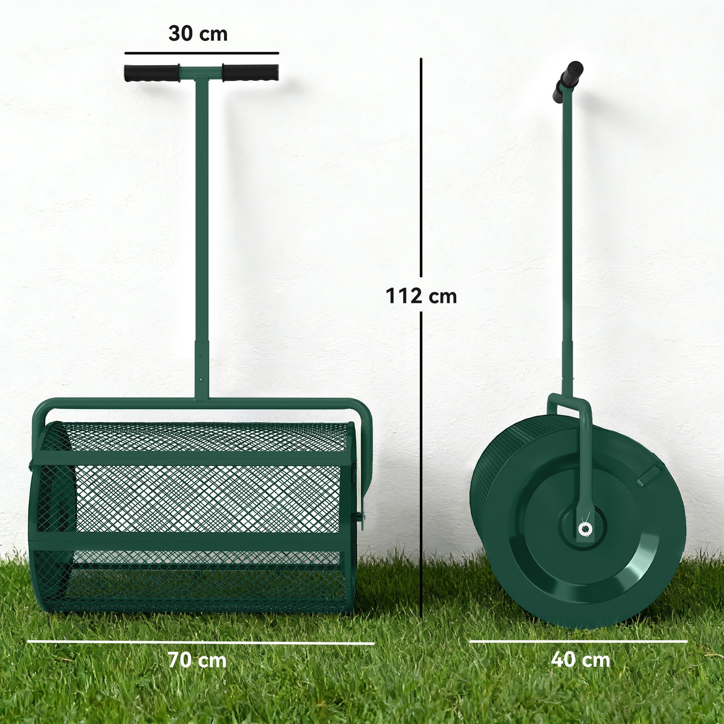 Compost Spreader, 24" Peat Moss Spreader with Height Adjustable T Shaped Handle and Metal Mesh Basket