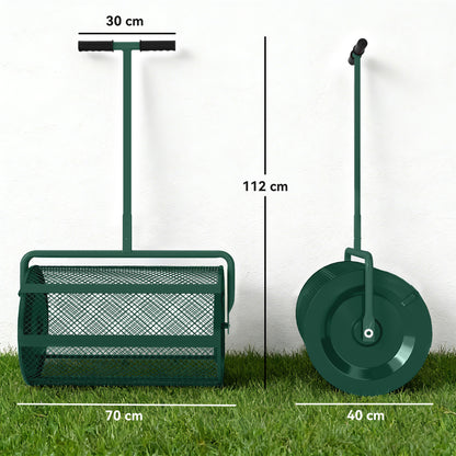 Compost Spreader, 24" Peat Moss Spreader with Height Adjustable T Shaped Handle and Metal Mesh Basket