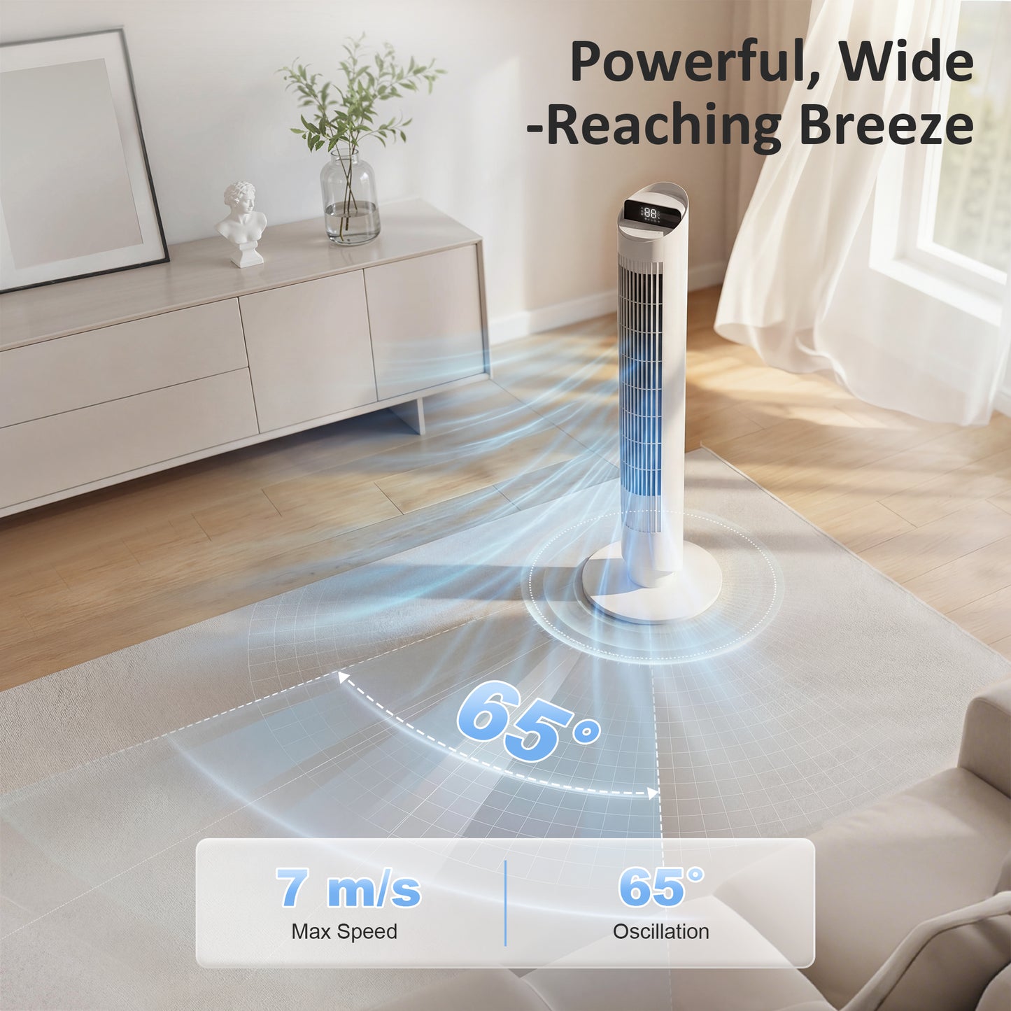 Tower Fan with WiFi App Control Standing Floor Cooling Fan Remote Control 101.8 cm White