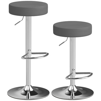 Bar Stools Set of 2, Modern PU Leather Swivel Barstools, Height Adjustable Breakfast Bar Chairs with Footrest, Grey
