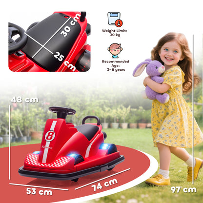 Kids Bumper Car, 360° Rotation Spin Electric Walzer Car with LED Lights, Music for Ages 3-8 Years Old, Red