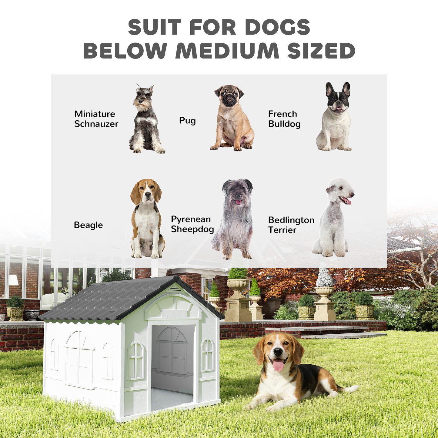Plastic Weather-Resistant Dog House, for Indoors and Outdoors, Medium Dogs - Grey