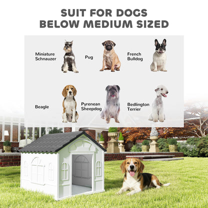 Plastic Weather-Resistant Dog House, for Indoors and Outdoors, Medium Dogs - Grey