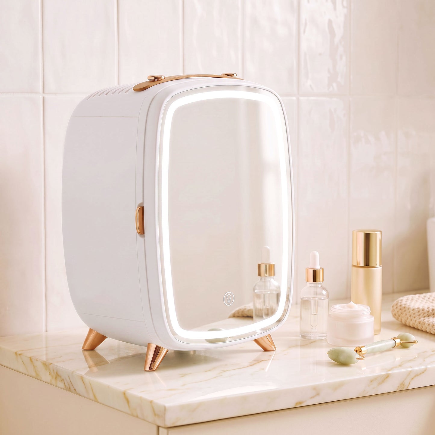 Skincare Refrigerator, 6L Mini Cosmetic Fridge with LED Mirror, Cooling Function for Bedroom, Skincare, Office, White