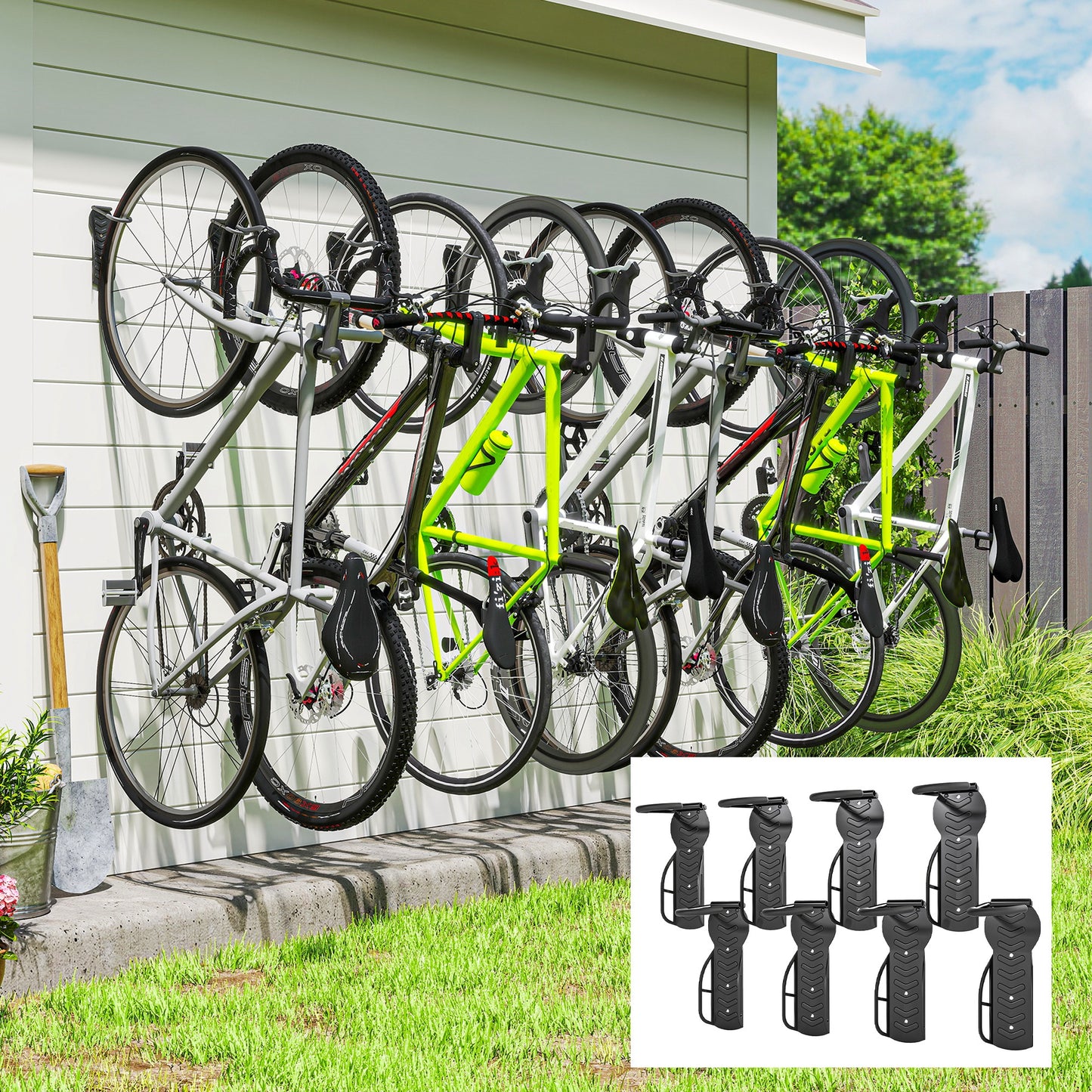8 Pack Bike Rack, Wall Mounted Bicycle Hanger Hook, Foldable Garage Bike Wall Rack