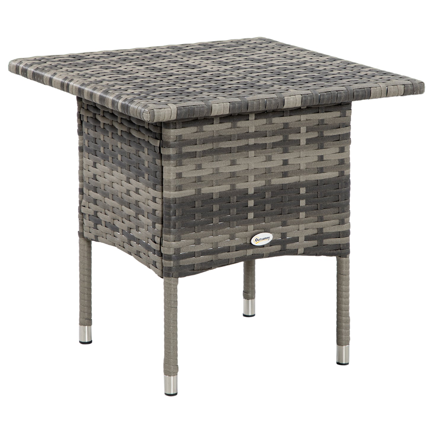 Rattan Side Table, Outdoor Coffee Table with Plastic Board Under the Full Woven Table Top for Patio, Garden, Balcony