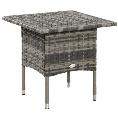 Rattan Side Table, Outdoor Coffee Table with Plastic Board Under the Full Woven Table Top for Patio, Garden, Balcony