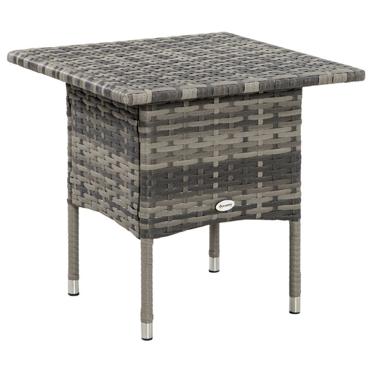 Rattan Side Table, Outdoor Coffee Table with Plastic Board Under the Full Woven Table Top for Patio, Garden, Balcony