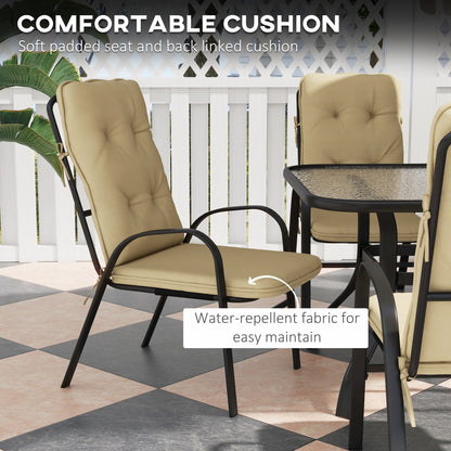Seven-Piece Garden Dining Set with Ripple Tempered Glass Tabletop and Full-size Cushions - Beige