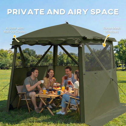 Pop Up Gazebo Waterproof Instant Shelter with Awning Mesh Windows for Camping Patio 2 x 2 m, Army Green