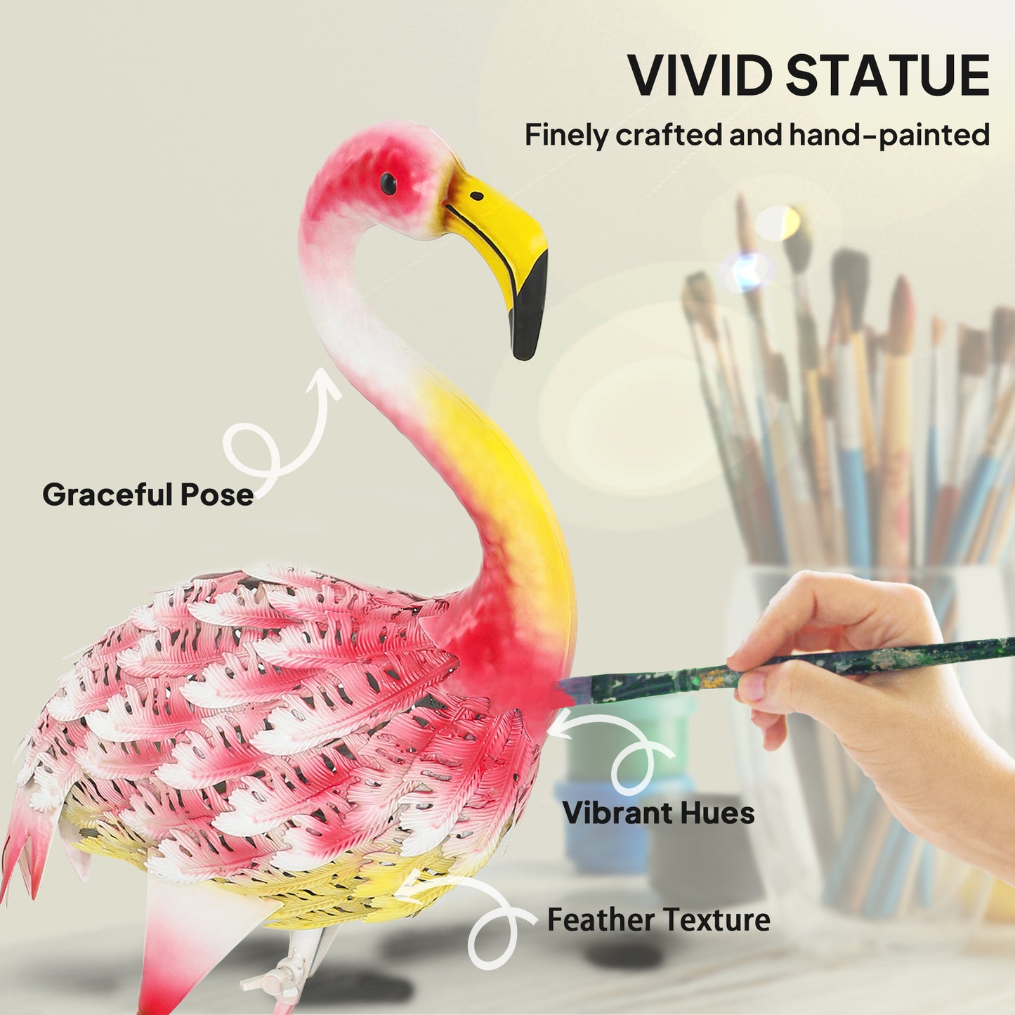 Flamingo Garden Statue Ornament, Metal Bird Art Outdoor Statue