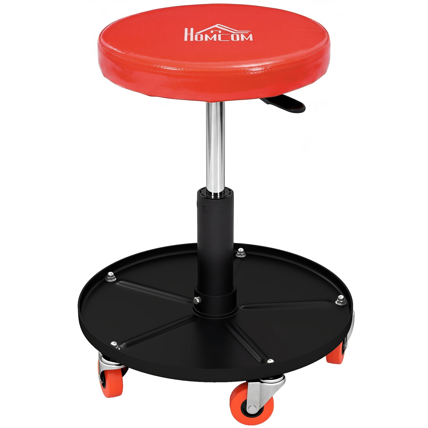 Rolling Mechanical Stool, Pneumatic Adjustable Workshop Stool with Tool Tray, Wheels - Orange