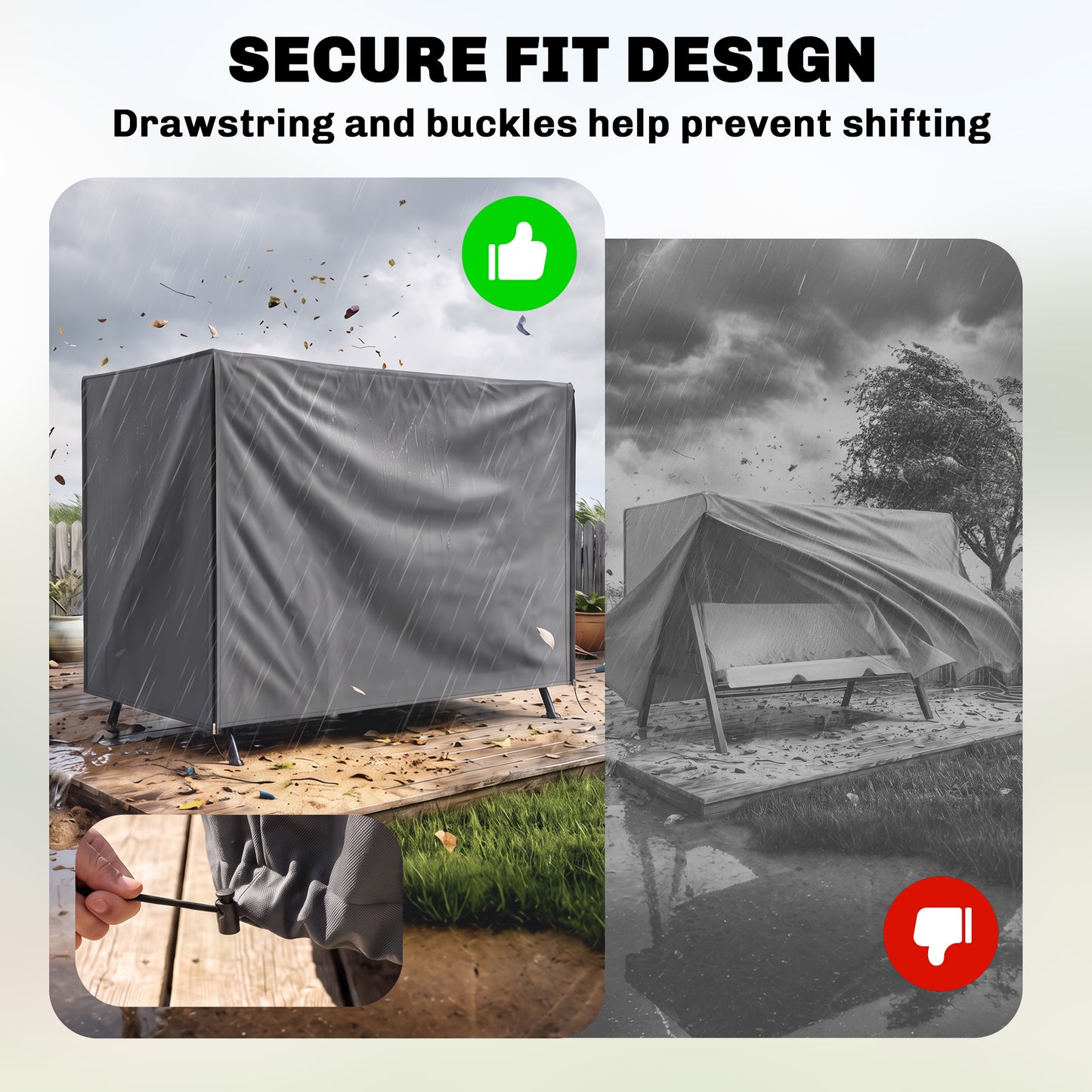 205 x 124cm Three-Seater Swing Chair Protective Cover Dark Grey