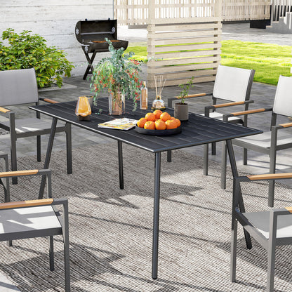 Rectangle Garden Table with Slat Top, Steel Frame, Outdoor Table for 6 Person, 150 x 80 x 74 cm, Black