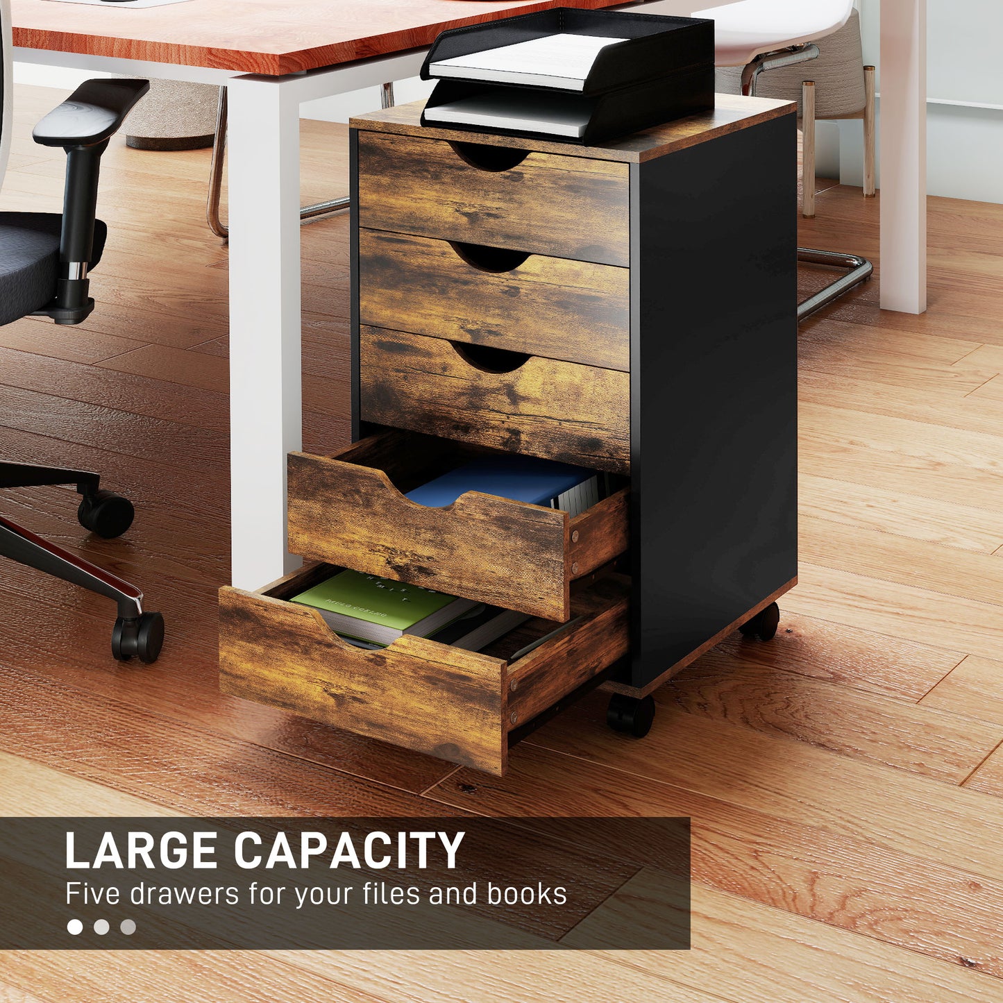 Five-Drawer Filing Cabinet - Rustic Brown