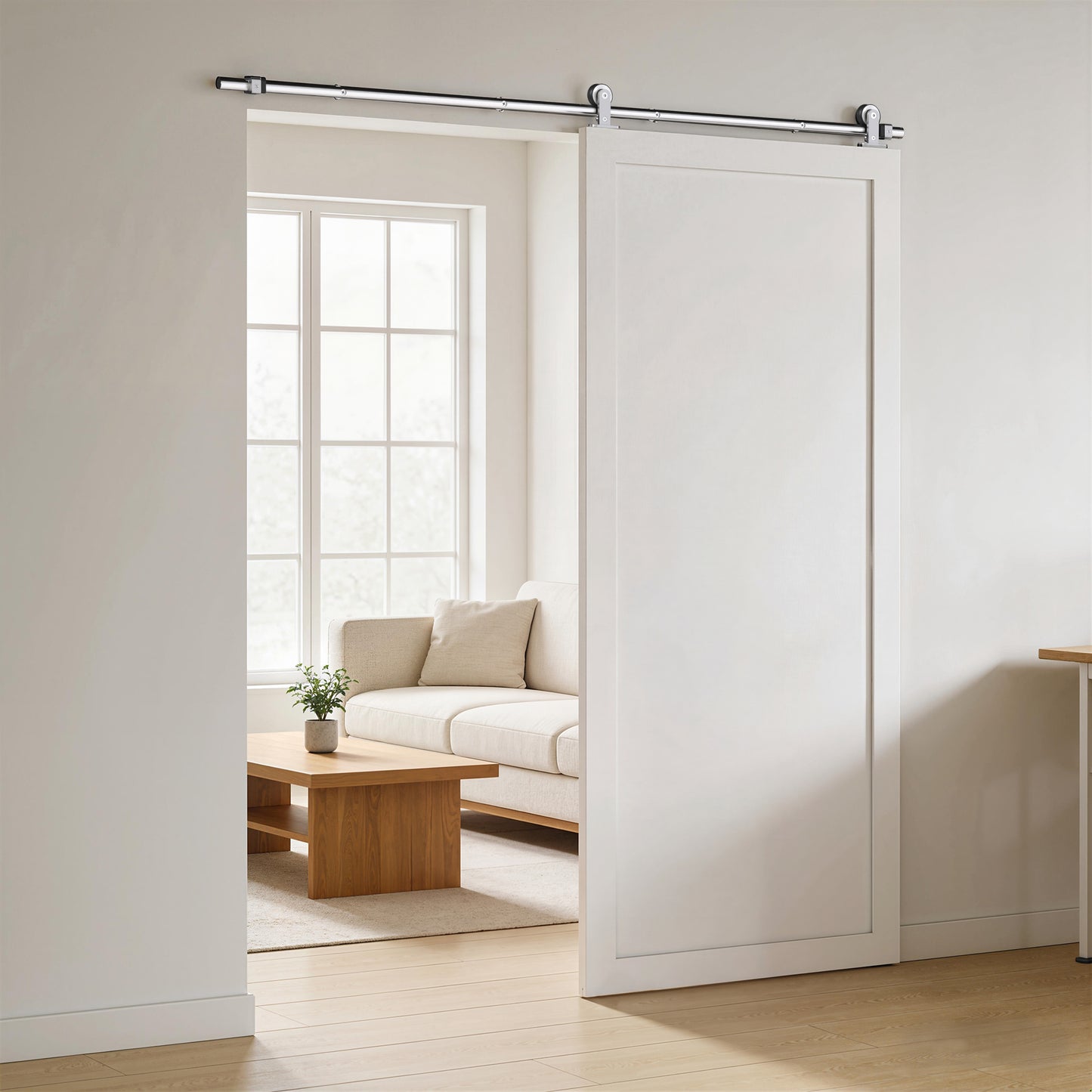 Sliding Door Hardware Kit Smooth Quiet 304 Stainless Steel for 200cm Track Sliver Tone