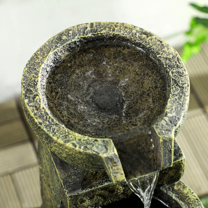 Garden Water Feature Waterfall Fountain with 4-Tier Stone Look Bowls, Adjustable Flow