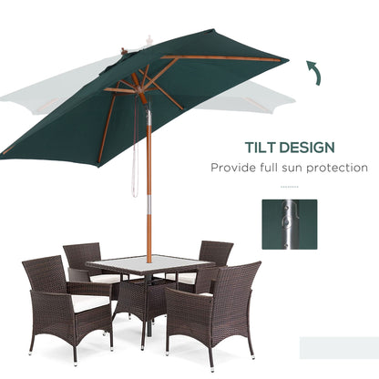 2m x 1.5m Garden Parasol Umbrella with Tilting Sunshade Canopy, Outdoor Market Table Umbrella with Wood and Bamboo Frame