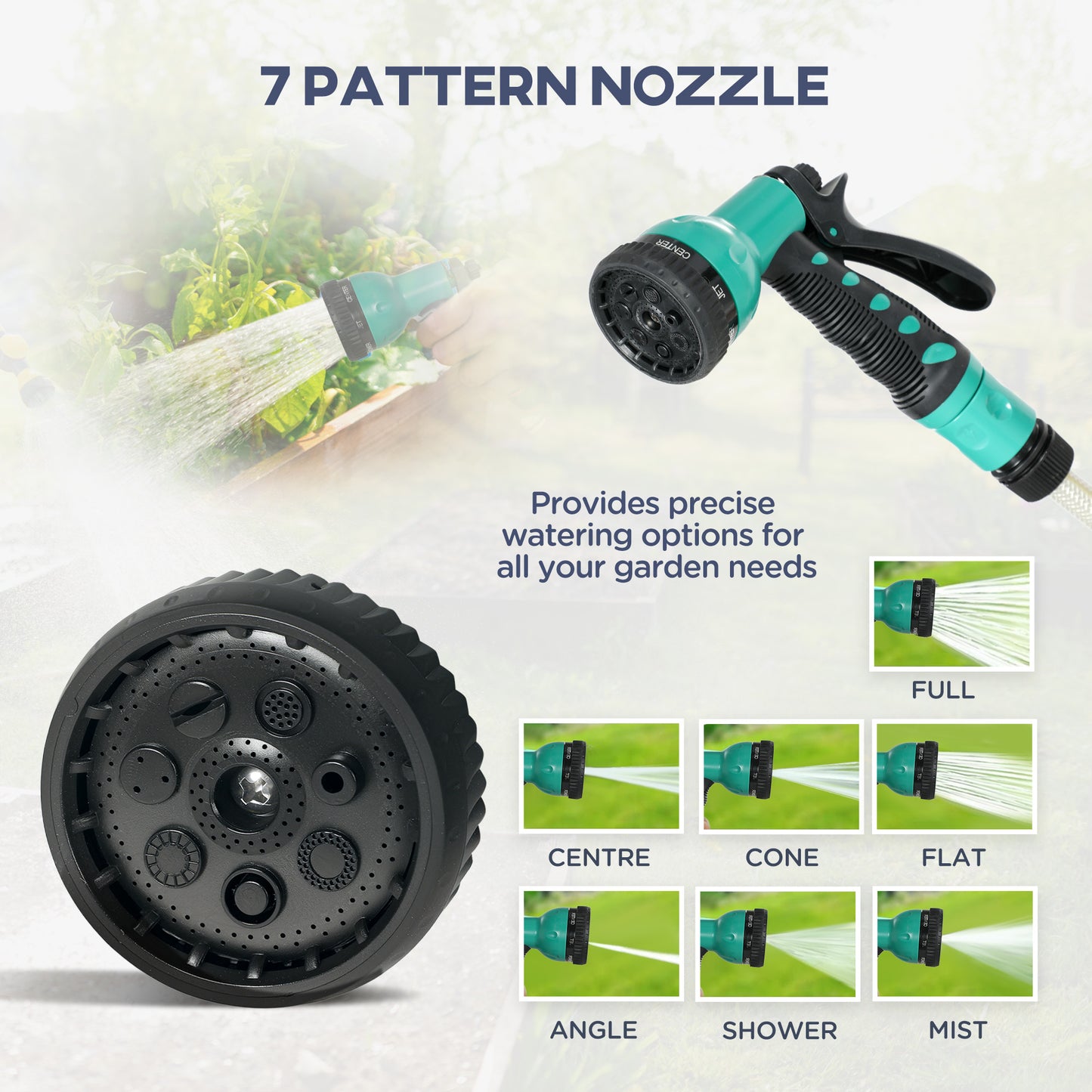 Retractable Hose Reel Wall Mounted, 30+2m Garden Hose Pipe Reel with Lock, Auto Rewind, 7 in 1 Spray Nozzle