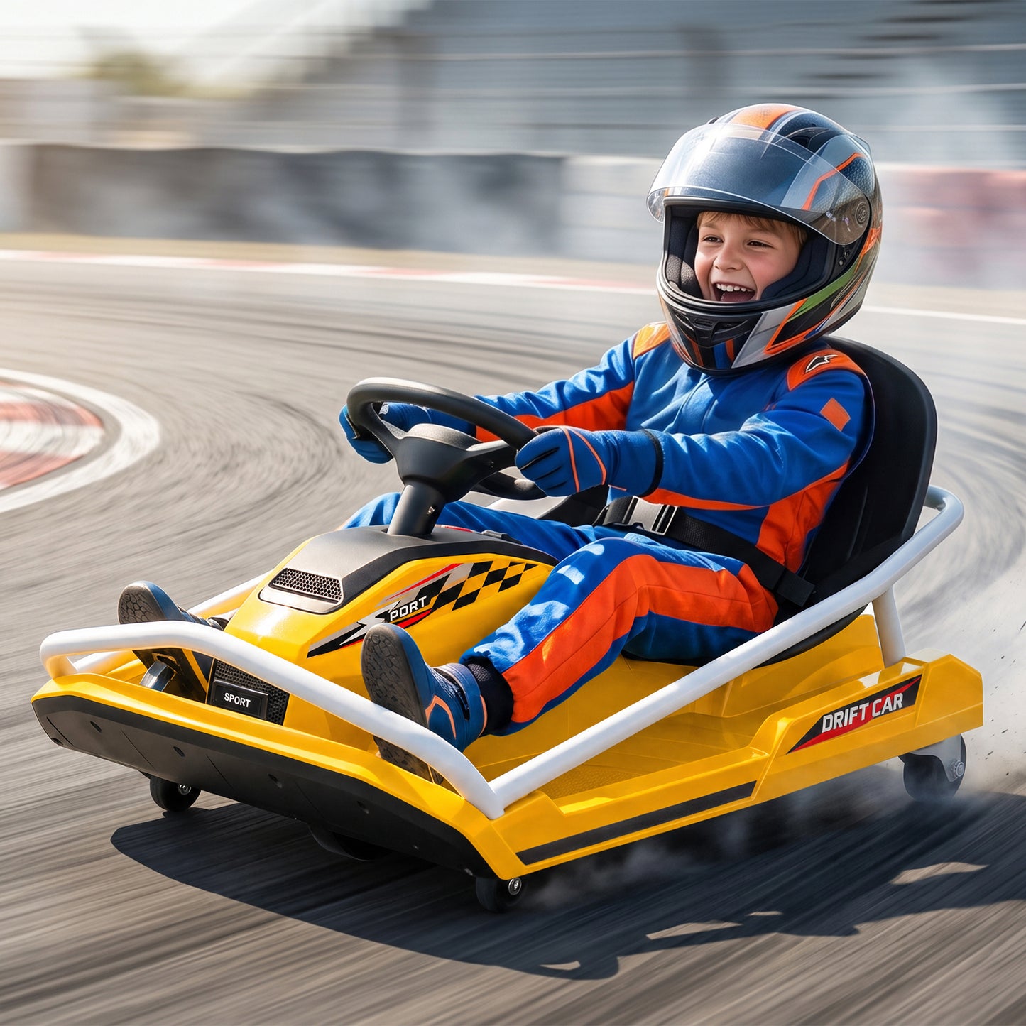 24V Electric Go Kart for Kids with Drift Mode, 300W Brushless Motor, Soft Start and Dual Speed for Ages 6-10, Yellow