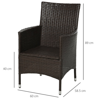2 Pieces Outdoor PE Rattan Dining Chairs Set with Cushion, Garden Armchair with Armrests, High Backrest