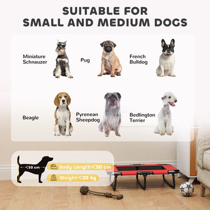Portable Raised Dog Bed, Elevated Pet Cot with Breathable Mesh for Indoor Outdoor, for Small Medium Dogs, Red