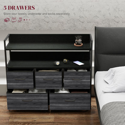 Rustic Chest of Five Fabric Drawers - Black