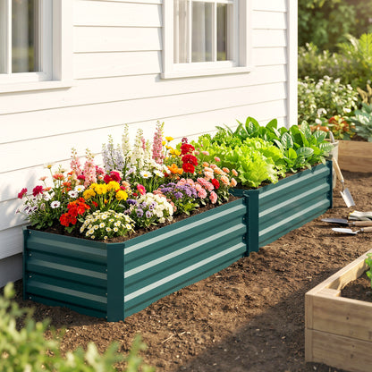 Set of Two 100 x 60cm Steel Planter Boxes -Green