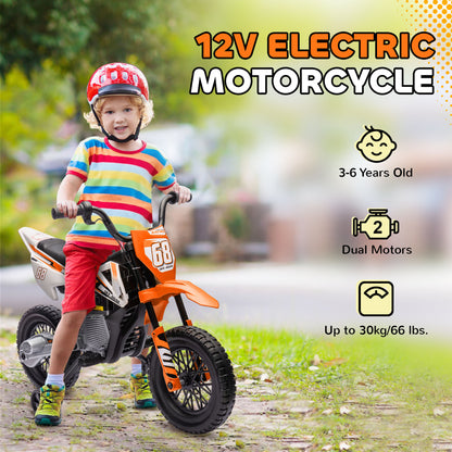 12V Kids Electric Motorbike, Kids Electric Ride on motorcycle w/ Twist Grip Throttle, Training Wheels, Orange